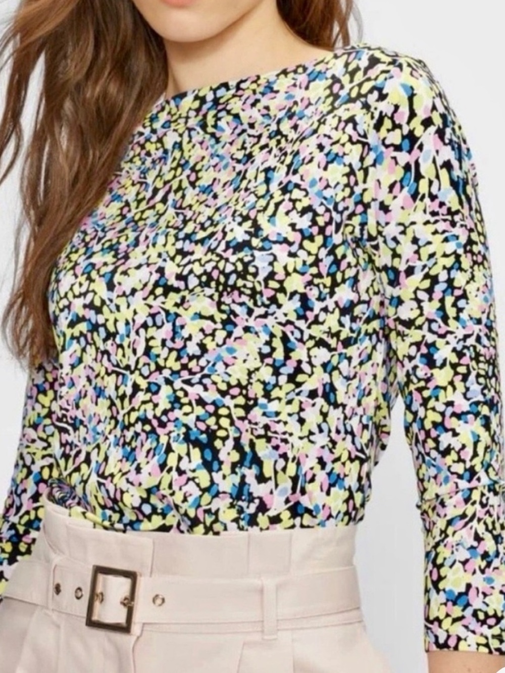 Ted Baker norma Black Multi-Colored Speckle Boatneck quarter Sleeve Top x